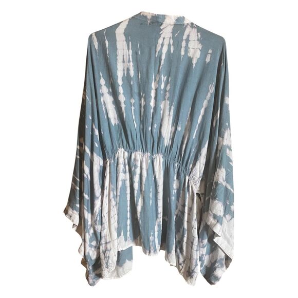 Sim & Sam Blue White Tie Dye Kimono Cardigan L/XL Open Front Boho Beach Cover - Picture 6 of 6